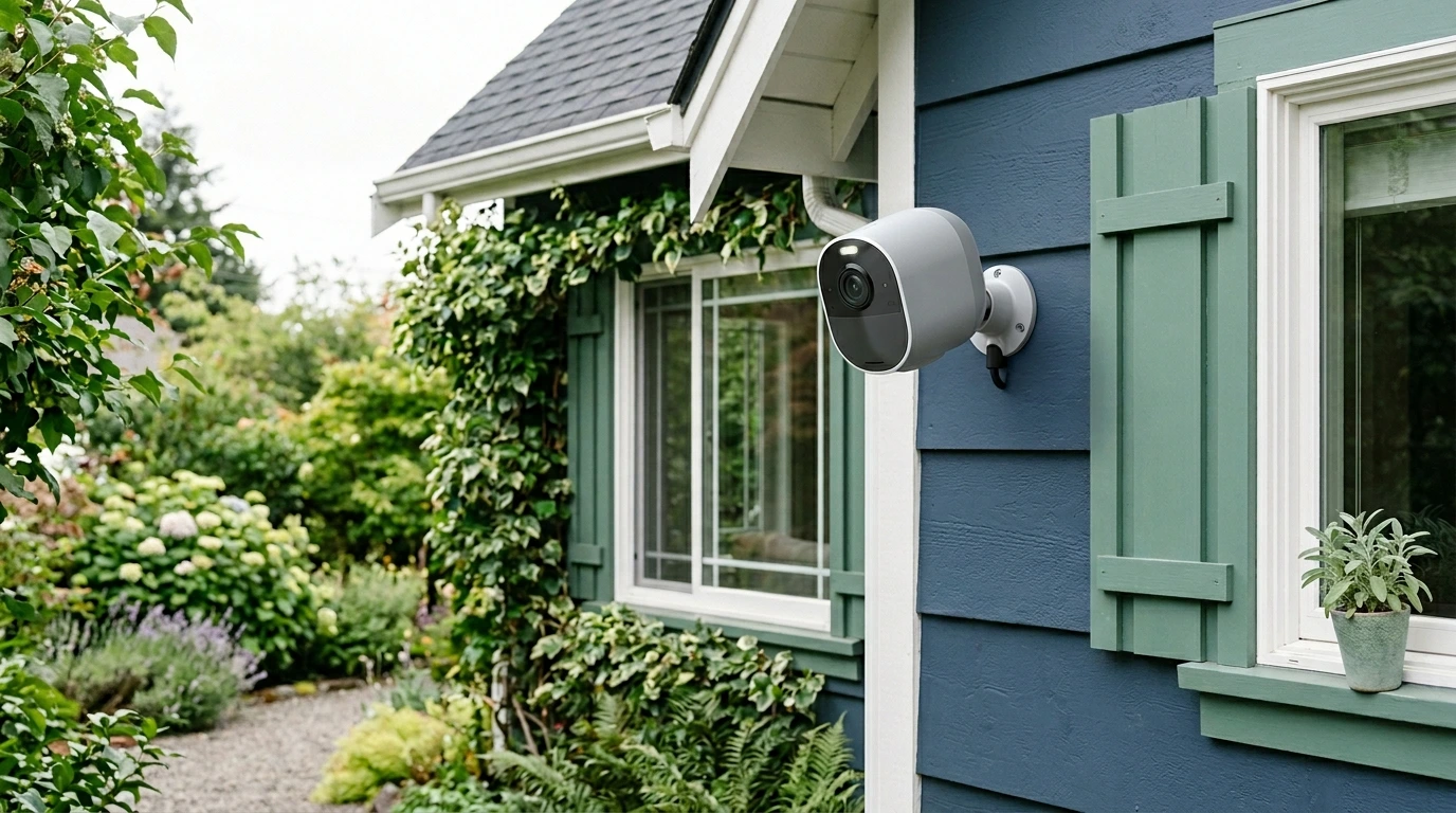 Caméra de surveillance extérieure sur une façade de maison