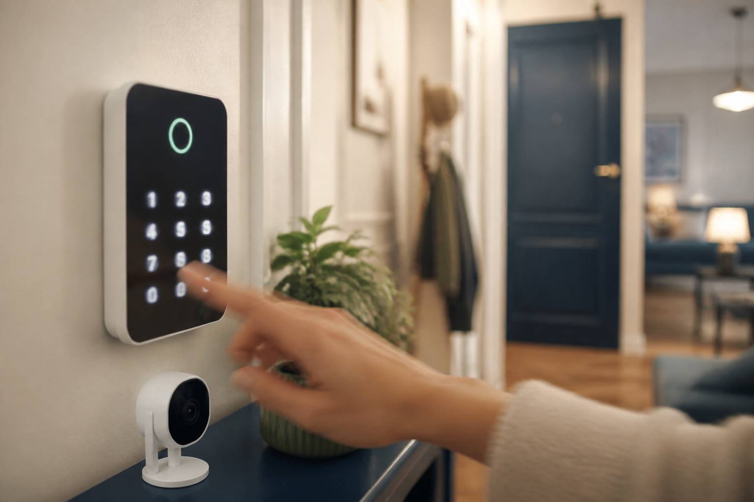 Clavier d'alarme rétroéclairé avec caméra orientable dans une entrée
