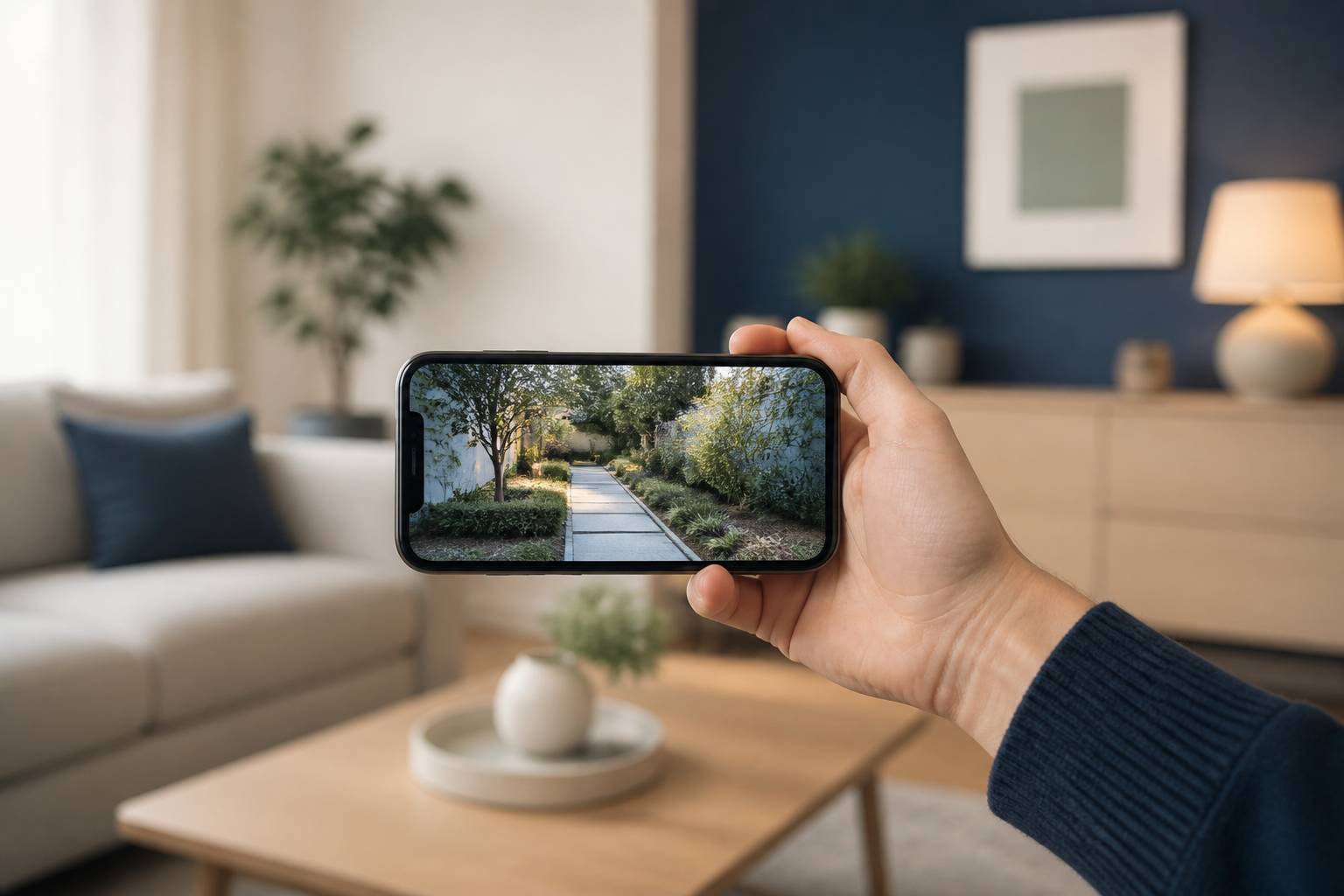 Téléphone affichant une vue de caméra sans visage identifiable