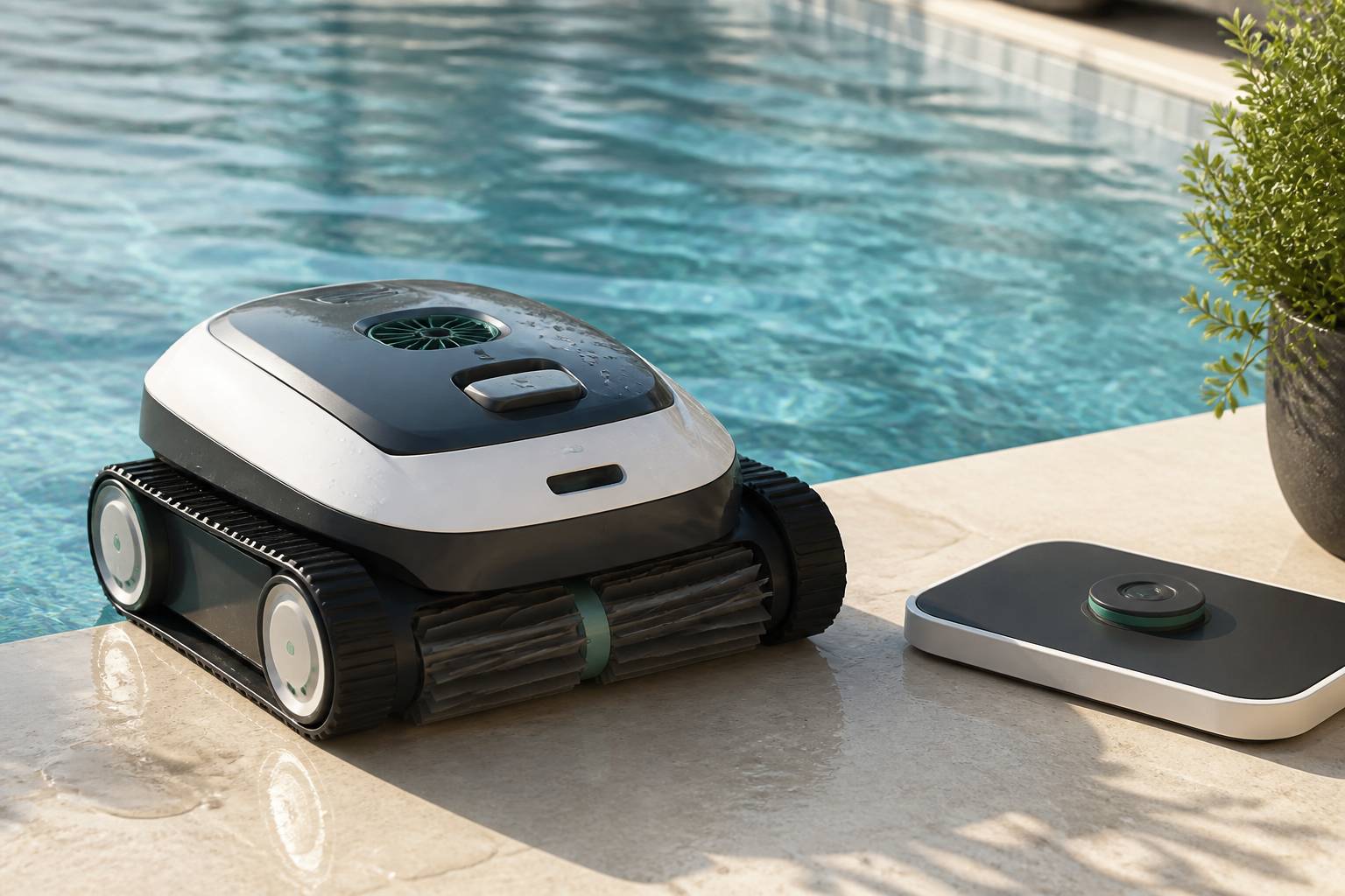Robot de piscine avec sa station de recharge par induction