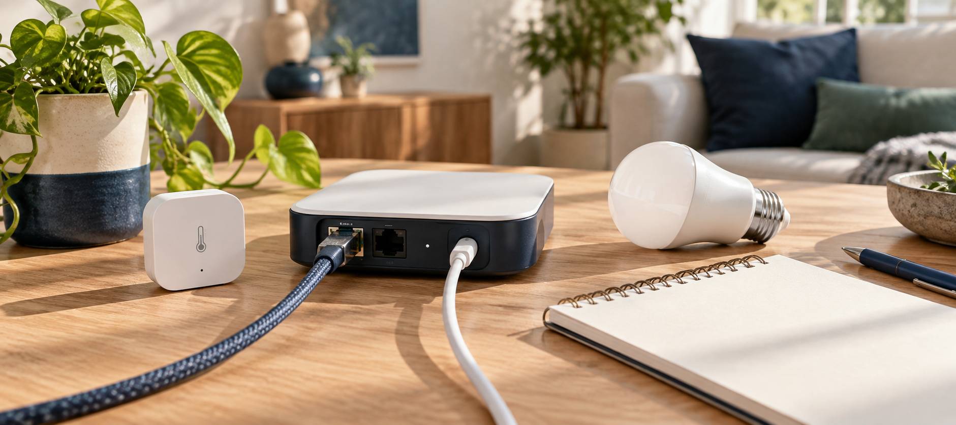 Détail des ports d'un boîtier domotique connecté