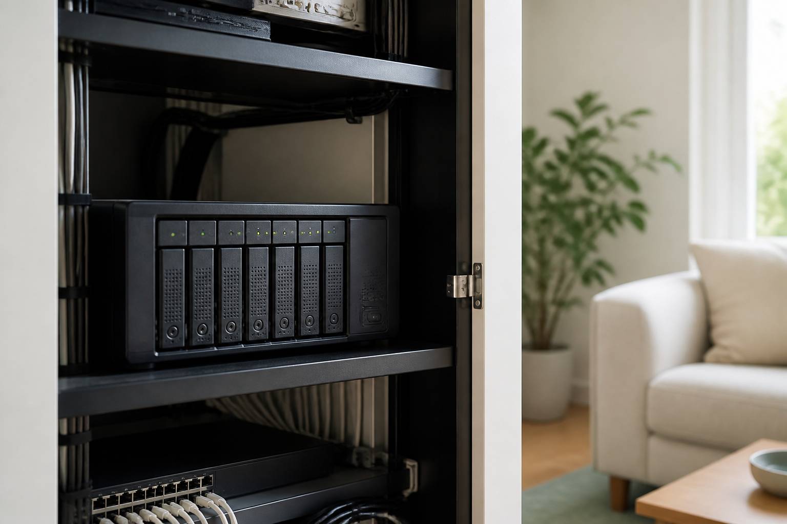 Enregistreur vidéo avec disques durs dans un placard technique